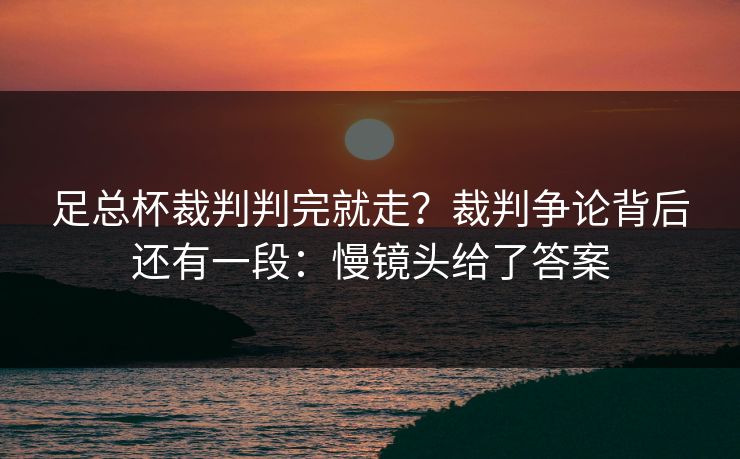 足总杯裁判判完就走?裁判争论背后还有一段:慢镜头给了答案